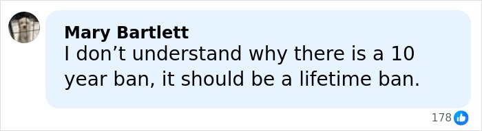 Comment from Mary Bartlett criticizing a 10-year ban in the case of students who blew up sheep with fireworks.