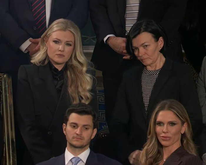 Erika Kirk in a black blazer among audience members, captured during a moment that went viral at the State of the Union.