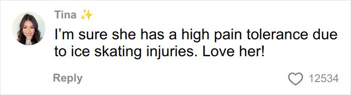 User comment on social media about ice skating injuries, expressing admiration and support for Olympic star Alysa Liu’s viral look fans.