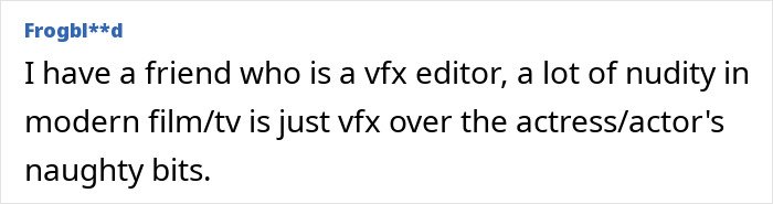 Comment discussing the use of VFX and prosthetics in modern film and TV for graphic scenes with actors.