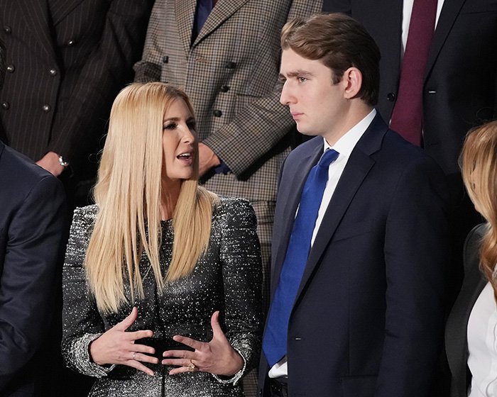 Ivanka Trump speaking to Barron Trump during State of the Union event, highlighting lip reader claim about rude words.