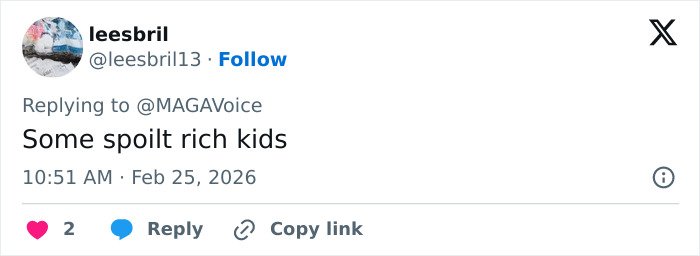 Screenshot of a social media reply calling Barron spoiled rich kids during discussion of lip reader claims.