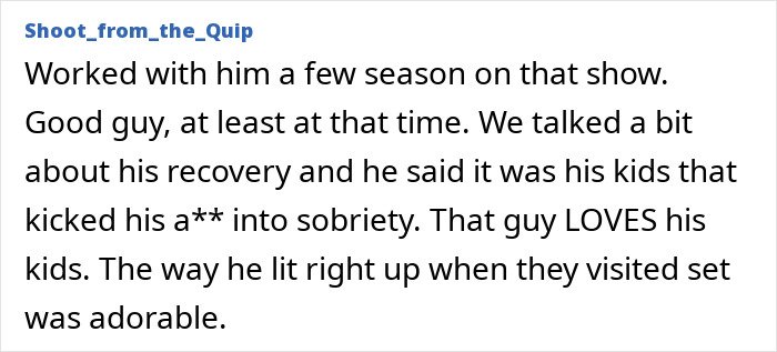 Comment discussing Eric Dane’s recovery and sobriety, highlighting his love for his kids and their positive impact.