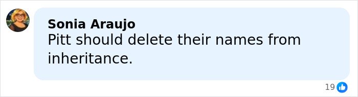 Comment discussing Brad Pitt's kid sending a brutal message about their relationship in mom's new movie.