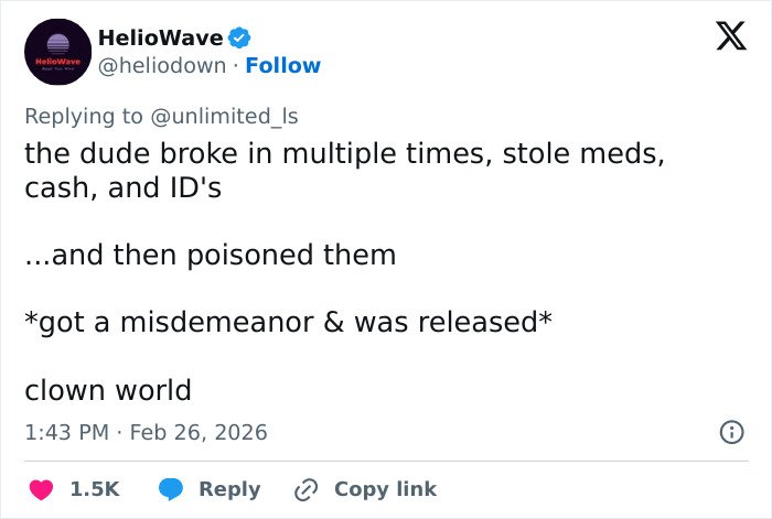 Screenshot of a social media post describing roommate's horrifying acts discovered on security footage after multiple ER visits.
