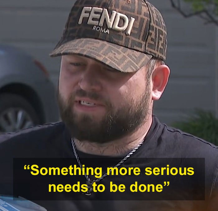 Man wearing Fendi cap giving an interview about discovering horrifying acts on security footage after multiple ER visits.