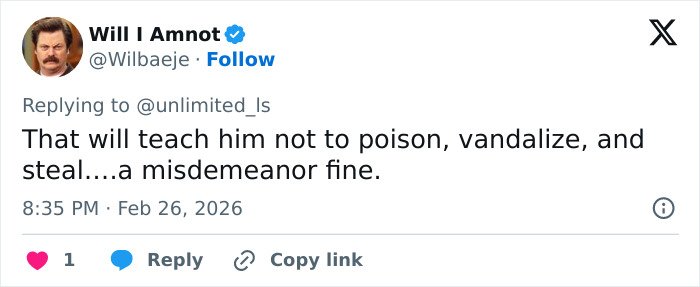 Screenshot of a Twitter reply discussing punishment after a couple discovers roommate’s horrifying acts on security footage.