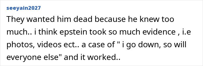 Comment discussing Jeffrey Epstein’s brother revealing details about their final conversation and evidence involved.