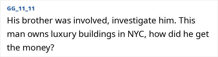 Comment mentioning Jeffrey Epstein’s brother involved in luxury NYC buildings and questions about money origins.
