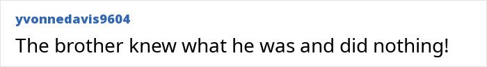 Comment text displayed on a white background reading the brother knew what he was and did nothing.