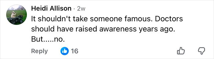 Social media comment discussing ignored signs of MS and the need for increased awareness by doctors.