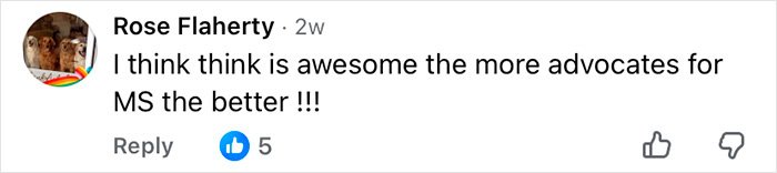 Comment by Rose Flaherty advocating for more awareness of ignored signs of MS in a social media post.