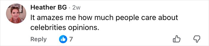 Comment from Heather BG discussing public interest in celebrities' opinions, related to doctors breaking down ignored signs of MS.