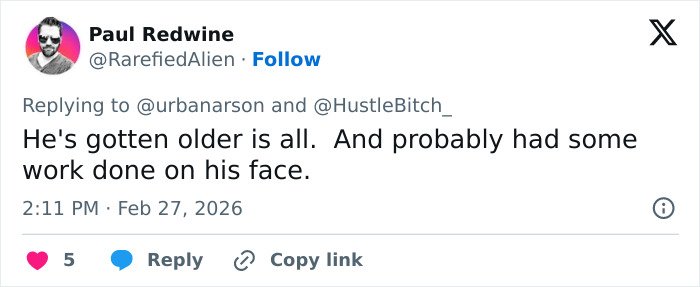 Tweet from user Paul Redwine discussing fans convinced something is off in viral Jim Carrey footage.