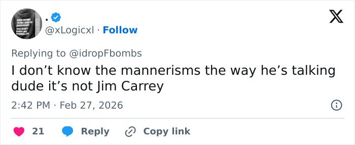 Tweet questioning if the man in viral footage is really Jim Carrey, sparking fans’ doubts and discussions online.