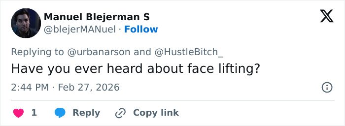 Screenshot of a tweet about face lifting, related to viral Jim Carrey footage fans find seriously off.