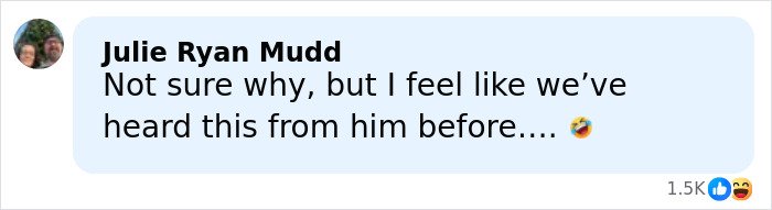Comment by Julie Ryan Mudd reacting with laughter emojis, discussing Bill Clinton’s fiery statement after Hillary’s Epstein testimony.