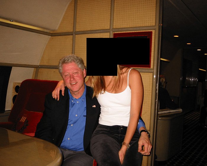 Bill Clinton seated next to a woman on a private jet, relating to statements on Epstein ties and Hillary’s testimony.