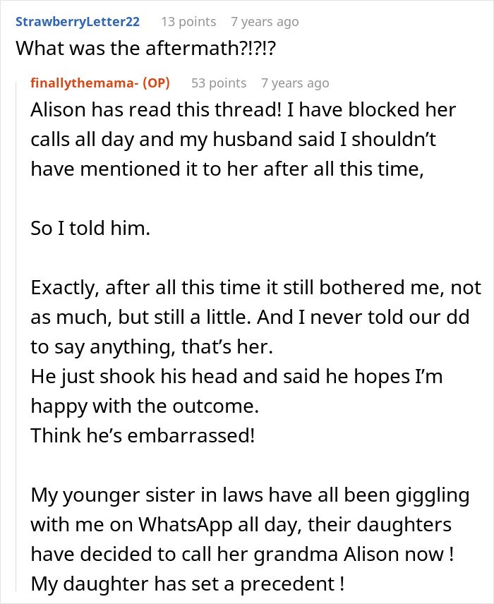 Screenshot of a family forum discussion showing a sassy teen putting grandma in her place, making her mom proud.