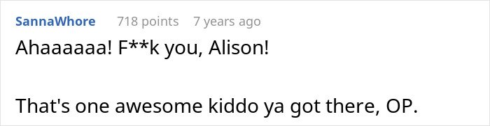 Alt text: Online comment praising a sassy teen who confidently puts grandma in her place, impressing the whole family and mom.