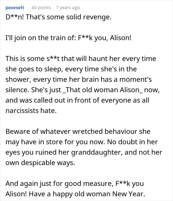 Screenshot of a comment expressing strong support for the sassy teen putting grandma in her place before the family.