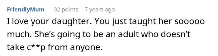 Comment praising sassy teen for confidently standing up to grandma, making family and mom proud in a family discussion.