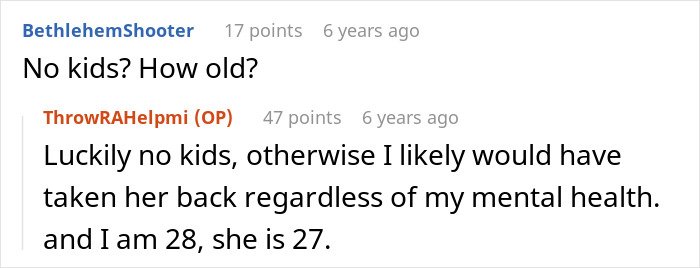 Screenshot of an online forum discussing a man giving his wife a second chance after she begs to be taken back.