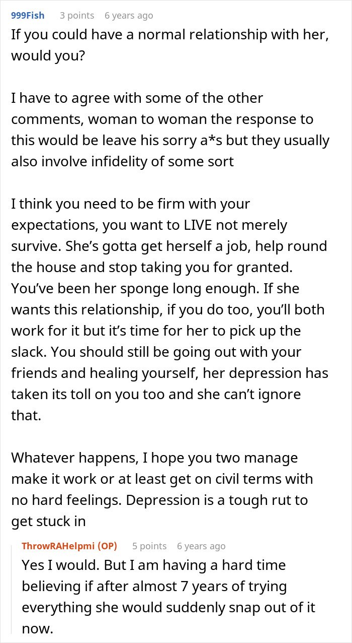 Screenshot of an online discussion about a man giving his wife a second chance after she leaves and begs to return.