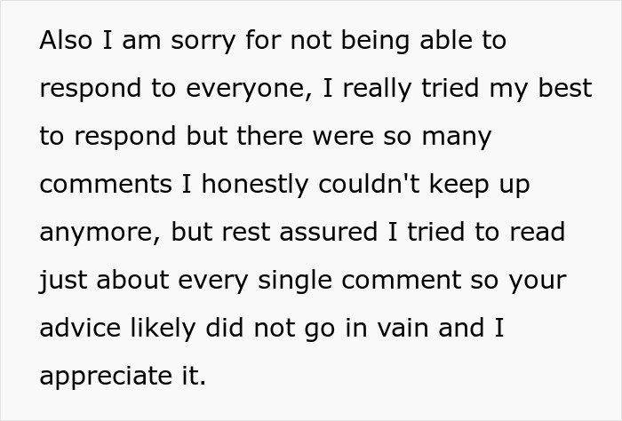 Apology message expressing effort to respond to comments about man giving wife a second chance after she begs to return.