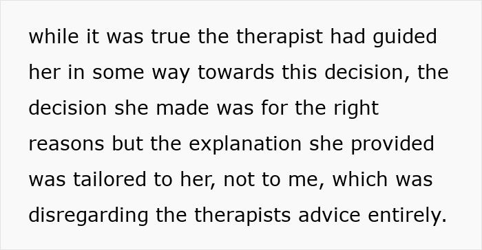 Text excerpt discussing a therapist's guidance and a wife's decision related to a man giving his wife a second chance.