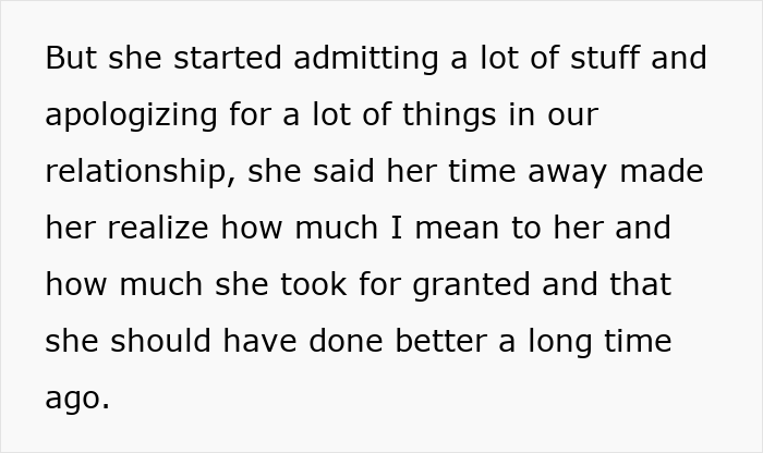 Text showing a wife admitting mistakes and apologizing as her husband gives her a second chance in their relationship.