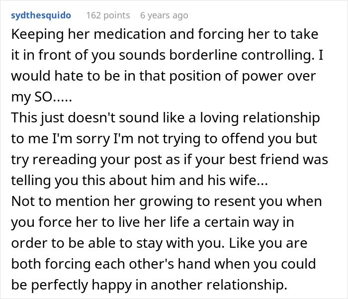 Screenshot of an online comment discussing relationship control and second chances between a man and his wife.