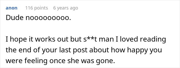 Online comment responding to a man giving his wife a second chance after she asks to be taken back.