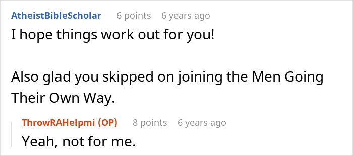 Screenshot of an online discussion where a man responds about giving his wife a second chance after she left.