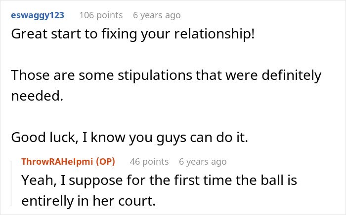 Screenshot of online comments discussing a man giving his wife a second chance after she leaves and asks to return.