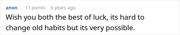 User comment expressing hope for a couple&rsquo;s success and the possibility of changing old habits after a second chance.