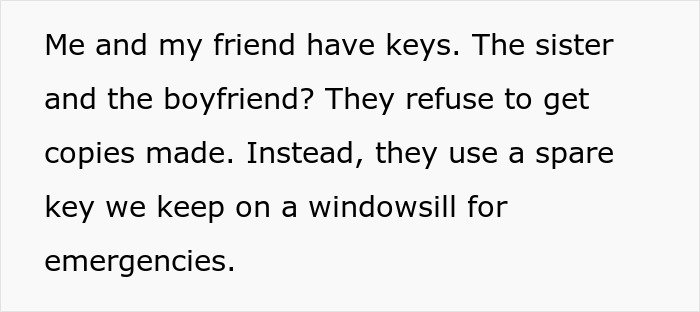 Text image showing a woman fed up with being her roommates&rsquo; personal doorman, explaining key access issues.