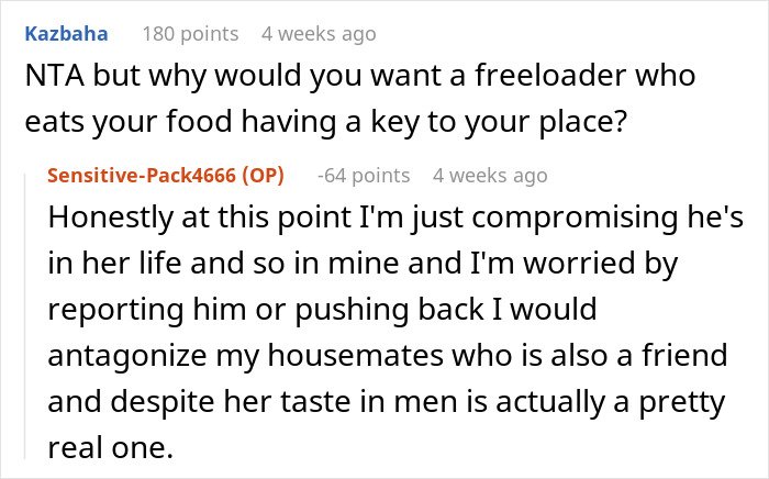 Screenshot of a Reddit conversation about a woman fed up with being her roommates&rsquo; personal doorman ignoring their calls.