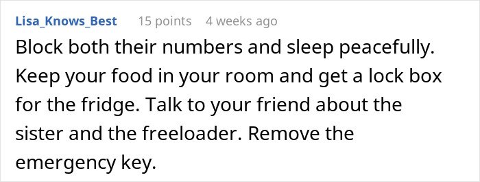 Text message advice suggesting blocking numbers and securing belongings from roommates to stop being their personal doorman.