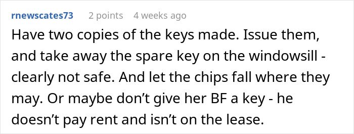 Comment about roommates ignoring calls, showing frustration of woman fed up being their personal doorman.