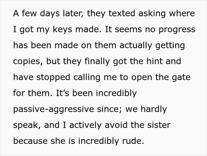 Text excerpt showing a woman fed up with being her roommates&rsquo; personal doorman and ignoring their calls.