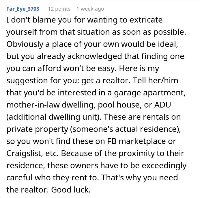 Comment discussing frustration of a woman fed up with being her roommates&rsquo; personal doorman and advice on finding a new place.