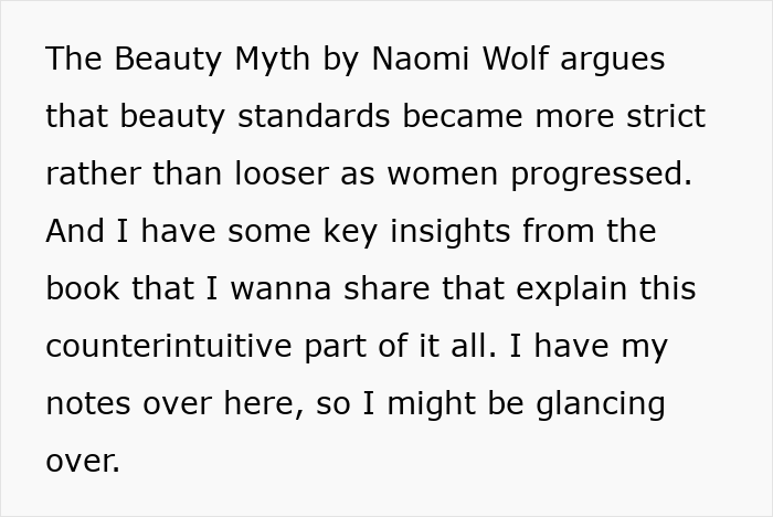 Text explaining how beauty standards became stricter over time, revealing why beauty standards don't work against women.