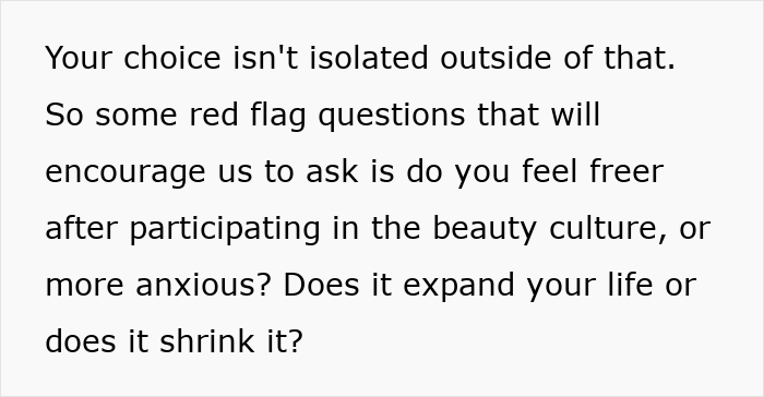 Alt text: Woman explaining why beauty standards don&rsquo;t work and how they are used against women in society.