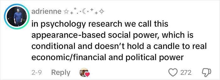 Woman explaining why beauty standards don't work, discussing appearance-based social power vs real economic and political power.