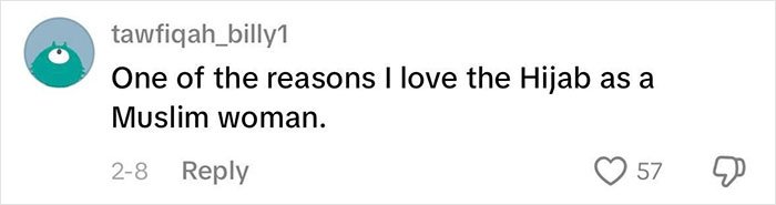 Comment from a user expressing love for the Hijab as a Muslim woman in a social media post.