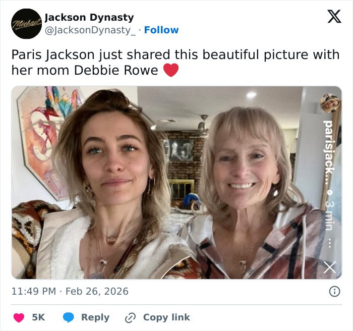 Paris Jackson and her mom Debbie Rowe smiling together, sparking fan curiosity about the biological dad.