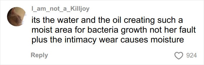 Social media comment discussing moisture and bacteria growth related to Bridgerton star's steamy bathtub scene.