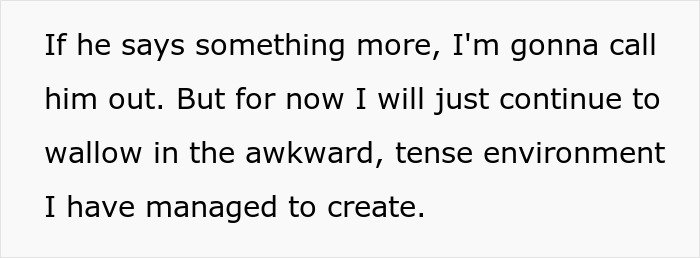Text excerpt about man wanting to shut up his boss and dealing with awkward, tense environment after comments on low weight.
