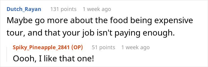 Online conversation where a man plans to shut up his boss by messing with comments about his low weight.